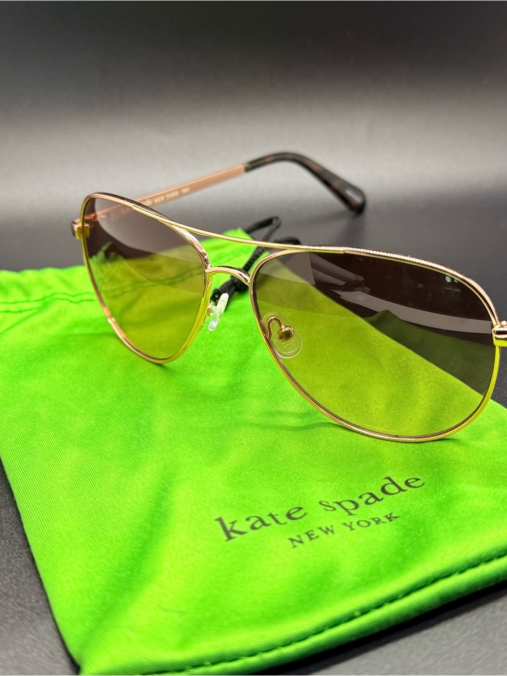 kate spade Gold Aviator Sunglasses with Gradient Brown Lenses